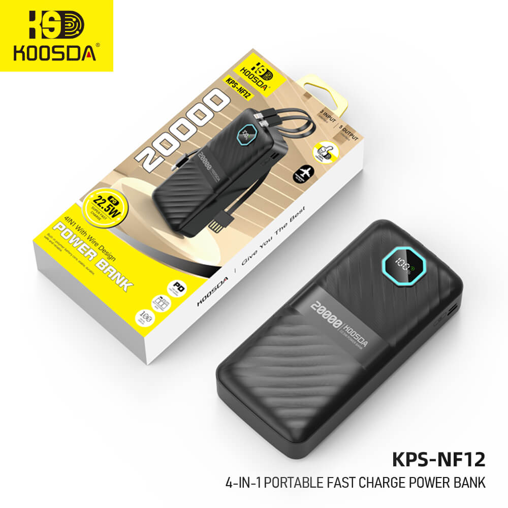 KPS-NF12 4-IN-1 Portable 22.5W Fast Charge Power Bank 20000mAh
