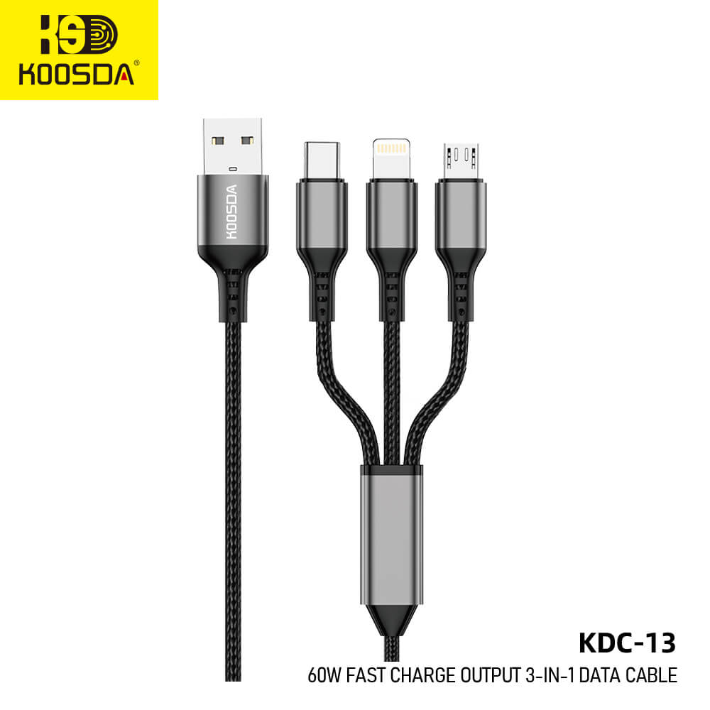 KDC-13 60W Fast Charge Output 3-IN-1 Data Cable 1.2M