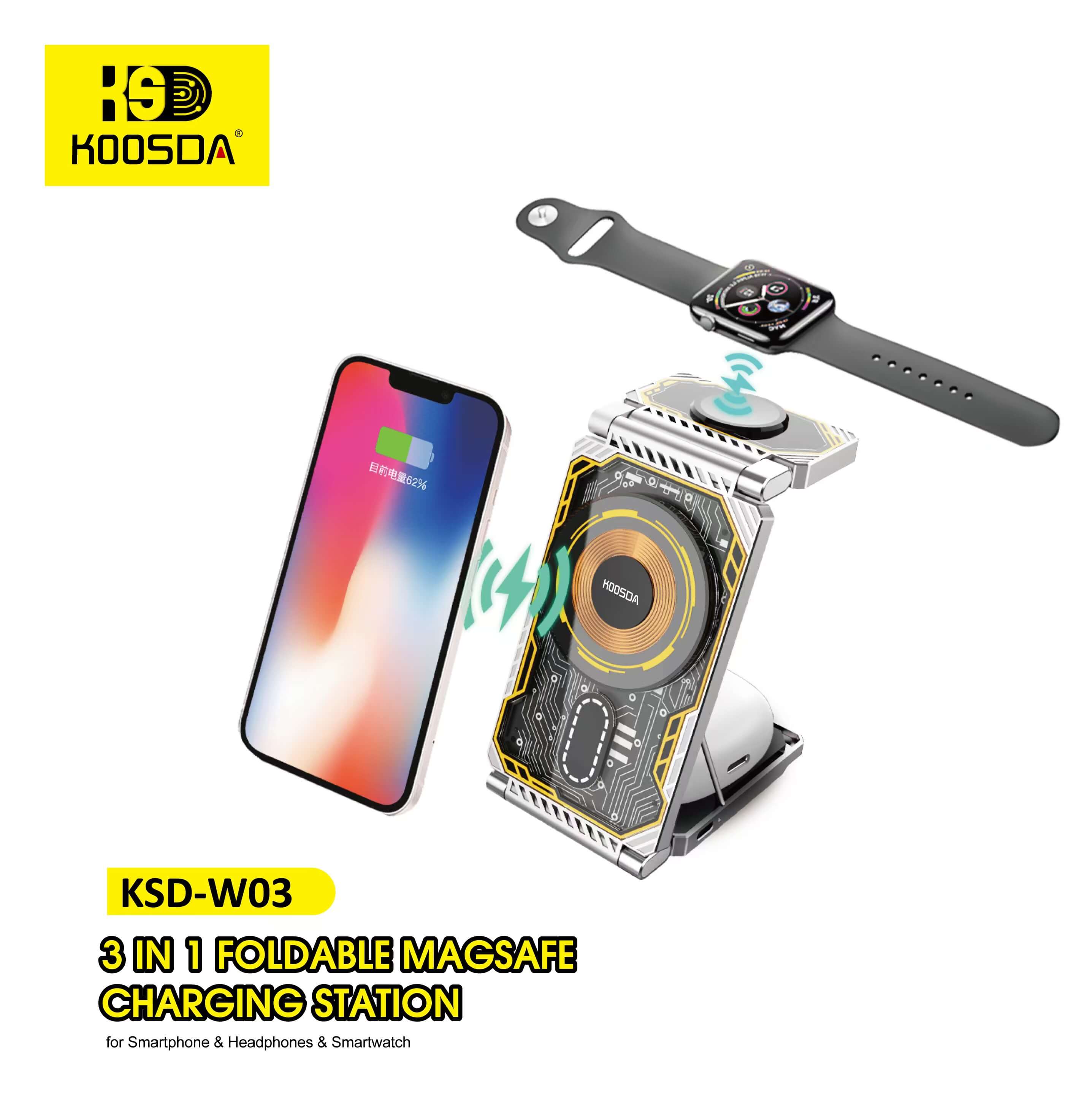 KSD-W03 3-IN-1 Foldable Wireless Charcing Station