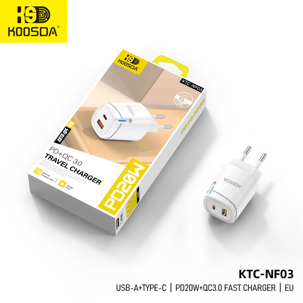 KTC-NF03 EU USB-A+TYPE-C PD20W+QC3.0 Fast Charger