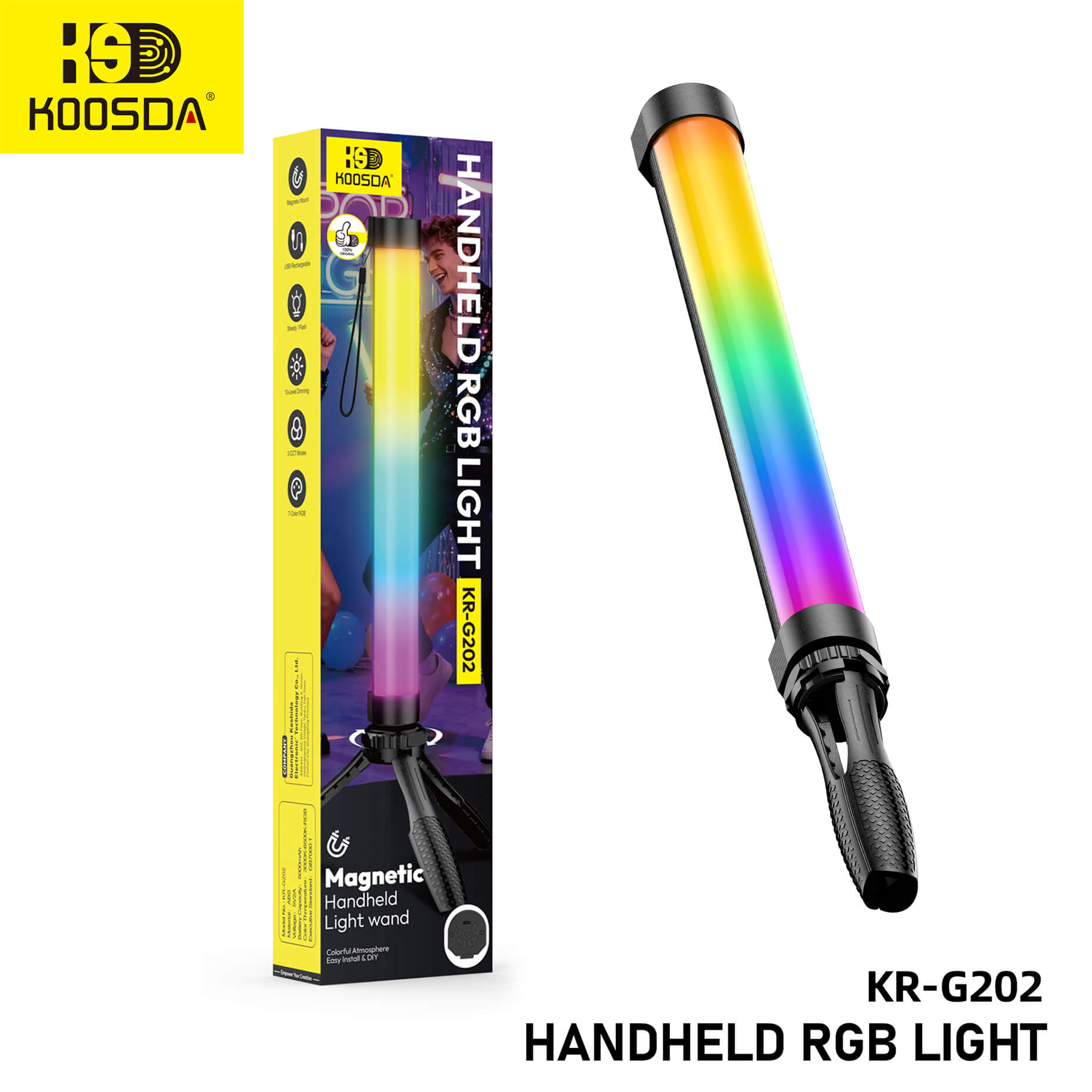 KR-G202 5000mAh Handheld Magnetic RGB Fill Light 7 Colorful Ambient Lights