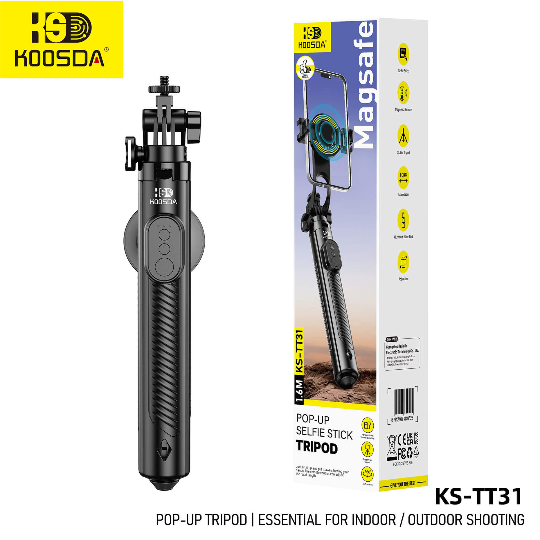 KS-TT31 Pop Up Sefie Stick Tripod 1.6m