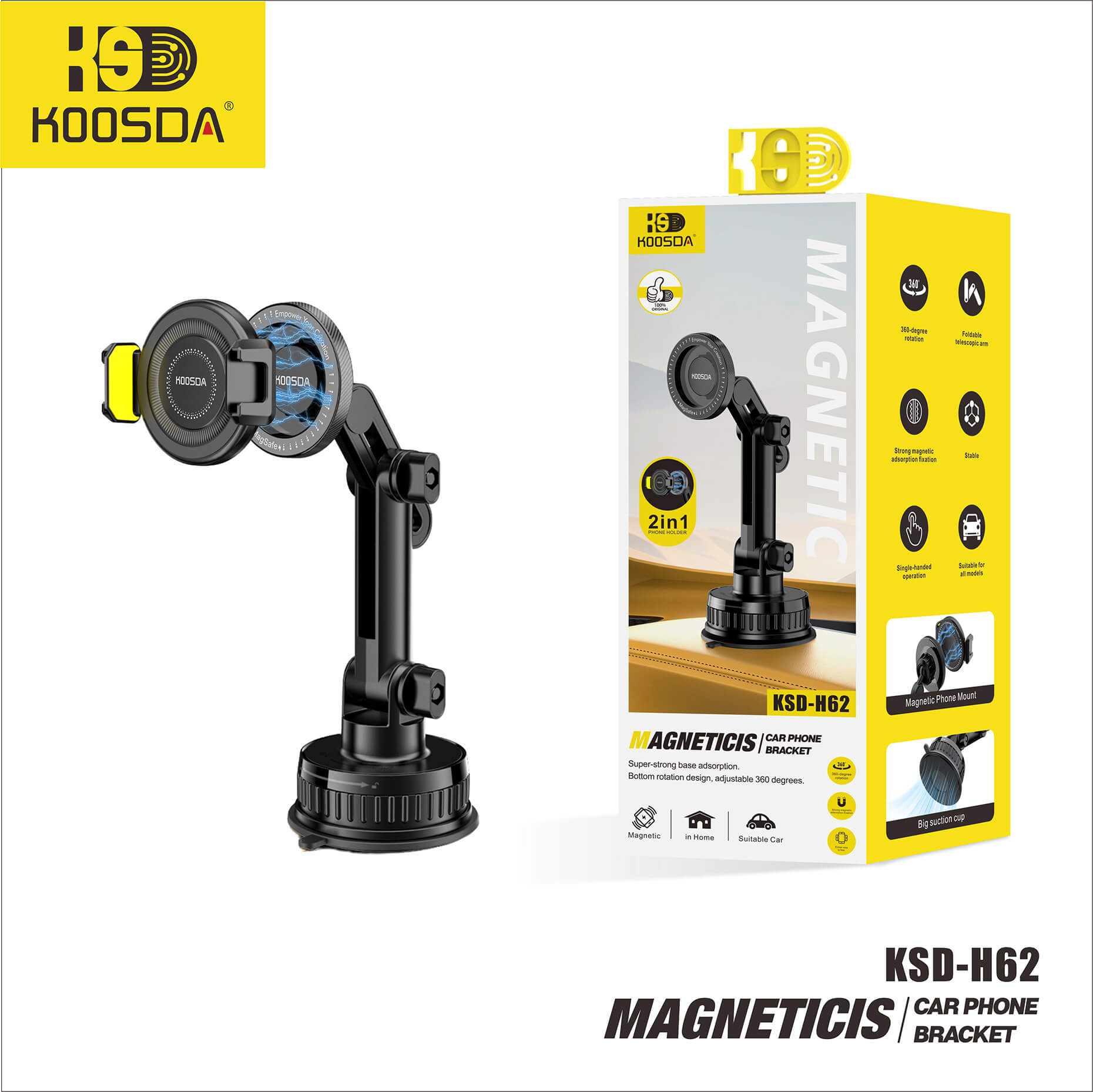 KSD-H62 Car Phone Holder Strong Magnetic Two In One Clip