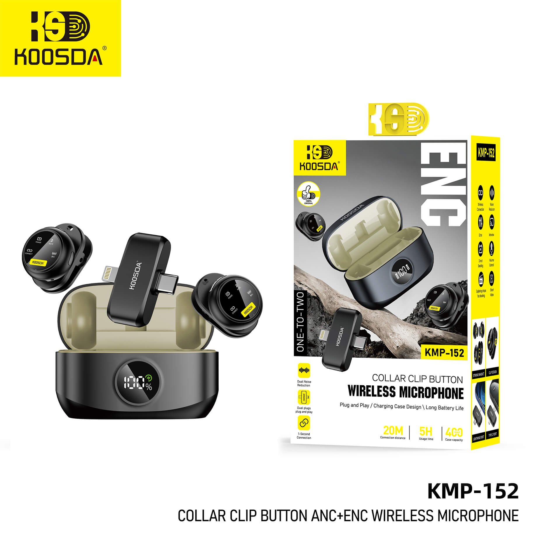 KMP-152 Collar Clip Button ANC+ENC Wireless Microphone